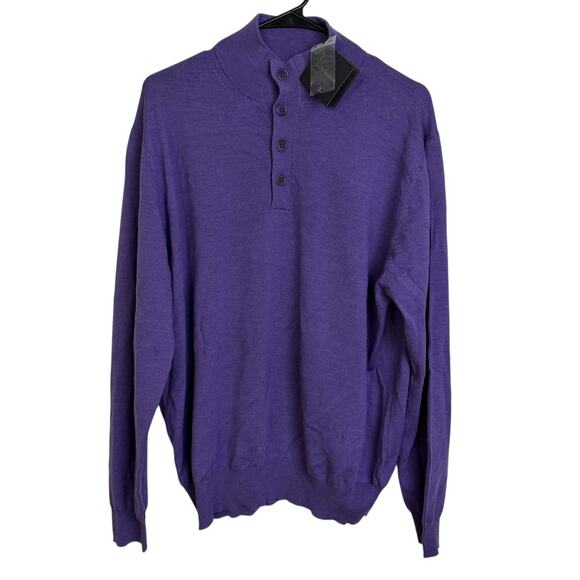 Scott Barber Merino Wool Sweater Mens Large Purple Henley Knit Elbow Patch NWT - Picture 1 of 12